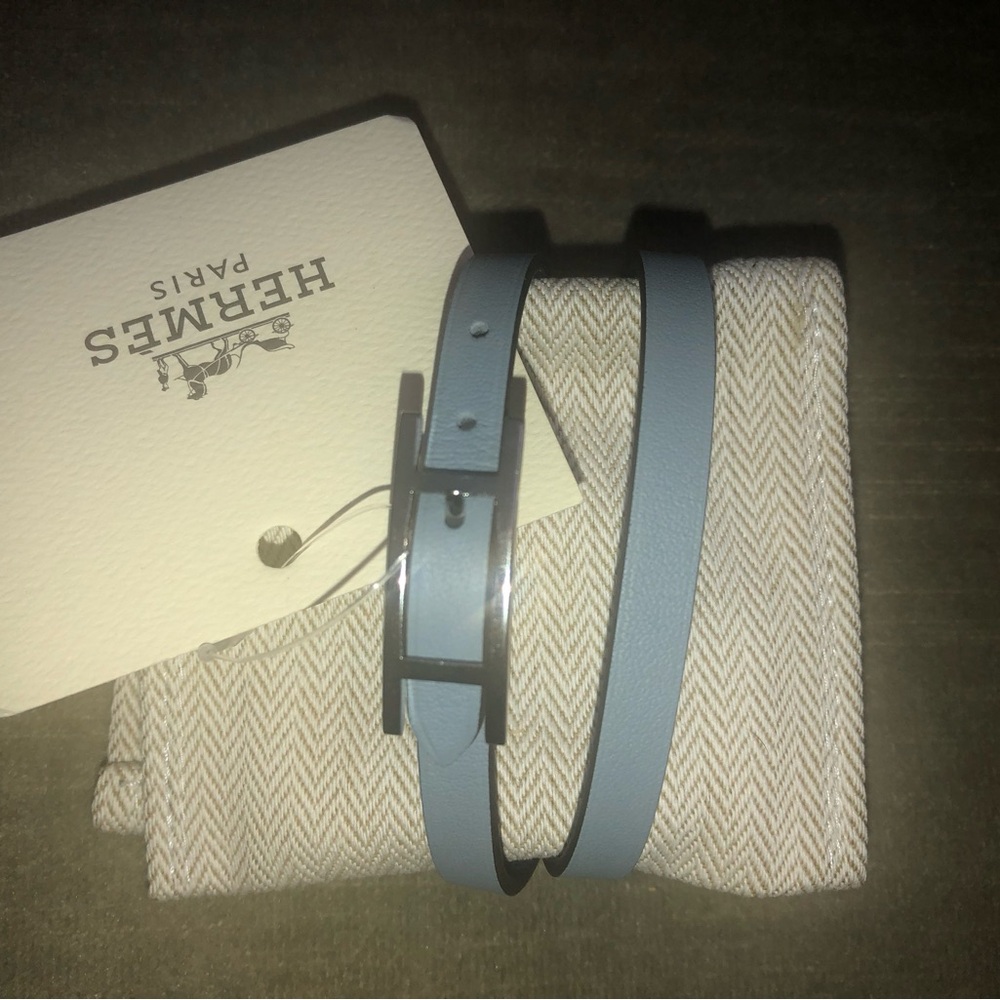 Hermes double wrap reversible bracelet in light blue and navy.